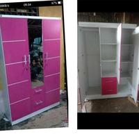 Gambar lemari baju 3 pintu pink dari hanif furniture undefined 1 Tokopedia
