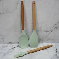 Gambar silicone cooking utensil spatula set 3pcs with wooden handle - mint dari etc shopline undefined 4 Tokopedia