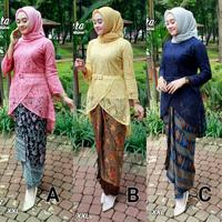 Gambar Setelan Kebaya Modern Bahan Brukat Full Puring Warna Maroon/Coklat Susu - M dari TIHONGSTORE undefined 3 Tokopedia