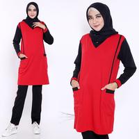Gambar setelan kaos baju training olahraga wanita muslim lengan panjang - maroon, M dari new warnasport29 undefined 3 Tokopedia