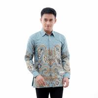 Gambar kemeja batik pria lengan panjang kemeja semi sutra silky premium 51 - Biru Muda, M dari RA BATIK Collection undefined 1 Tokopedia