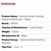 Gambar RIDGID Sectional Drain Cleaning Machine K60SP 230V - 66512 dari SKM TEKHNIK undefined 3 Tokopedia