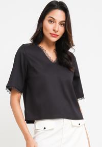 Gambar LLACES Clothing - Blouse Wanita - Lacey V-Neck Short Sleeve - Black - XXL dari LLACES Clothing undefined 1 Tokopedia