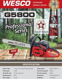 Gambar Mesin gergaji kayu WESCO G 5800 chainsaw 22 inch 58cc dari UNICO TEHNIK undefined 1 Tokopedia
