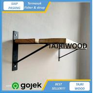 Gambar Rak Dinding 2 Susun Besi - Selving Bracket Tempel Rumah Gudang Garasi - Hitam, Hanya Papan dari Dekor Production undefined 3 Tokopedia