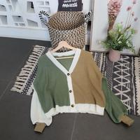 Gambar Cardigan Rajut Murah Cardy Rajut Korea Hellen Kardigan Elsa Two Tone - HITAM PINK dari UNGSIRA STORE undefined 2 Tokopedia