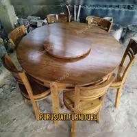 Gambar Set Meja Makan Bulat 6 Kursi Minimalis Kayu Jati Plus Meja Putar Kecil dari Purus Jati Furniture undefined 2 Tokopedia