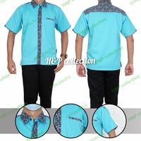 Gambar Enzino Sport Kemeja Seragam Kerja Polos Kombinasi Batik - Biru, S dari H&P collection undefined 2 Tokopedia