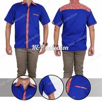 Gambar Enzino Sport Kemeja Seragam Kerja Polos Kombinasi Batik - Biru, S dari H&P collection undefined 5 Tokopedia