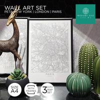 Gambar WALL ART PETA NEW YORK PARIS LONDON SET OF 3 UKURAN A4 DENGAN FRAME dari Midori Day undefined 4 Tokopedia