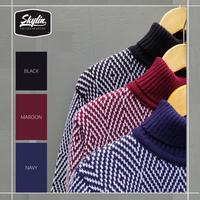Gambar Turtleneck Sweater Diamond Pattern Sweater Leher Tiinggi musim Dingin - TN Maroon White dari Ollan outfit undefined 3 Tokopedia