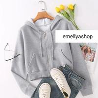 Gambar ZIPPER HOODIE CROP/ZIPPER KANGOORU POCKET - Merah Muda, xxxl dari emeliyashop undefined 2 Tokopedia