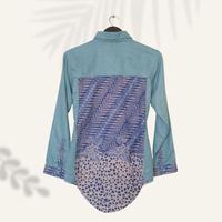 Gambar Kemeja Kerja Wanita Kombinasi Batik Cap Katun Biru Lengan Panjang 05 - Hitam dari Batik Bliriki undefined 5 Tokopedia