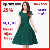 Gambar Dress Sifon Terbaru Gayatri lengan pendek gaya korea Midi Dress - Hijau, L dari Toko 61 undefined 1 Tokopedia