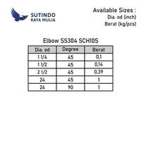 Gambar Elbow SS304 SCH10S Welded 2 1/2 In 45 DEG dari Sutindo Shop undefined 3 Tokopedia
