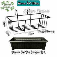 Gambar Rak Gantung Besi Untuk Pagar/Balkon + Free Pot Panjang Ukuran 50 - Pot P 50 Hitam dari Akbar Taman undefined 2 Tokopedia