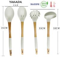 Gambar Peralatan Masak Aesthetic White Sutil Silicone Kayu Wooden Modern/203B - E.DRAININGSPOON dari Ollahomeliving undefined 2 Tokopedia