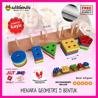 Gambar Menara geometri 5 bentuk Mainan Edukasi Edukatif Kayu Balok Puzzle - Biru dari Adik Gendis Edutoys undefined 4 Tokopedia