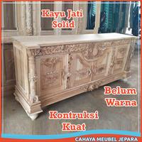 Gambar Lemari Buffet Ukir Kayu Jati Jepara Bufet Ruang Tamu Untuk Pajangan - BELUM WARNA dari Cahaya Meubel Jepara undefined 2 Tokopedia