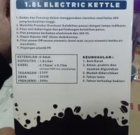 Gambar YUNDAI ELECTRIC KETTLE TEKO PEMANAS LISTRIK OTOMATIS STAINLESS 1.8 L dari Michie Shopp undefined 2 Tokopedia