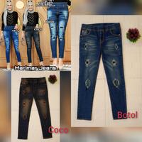 Gambar celana jeans sobek wanita pinggang kolor - Botol, 33 dari U Toko undefined 1 Tokopedia