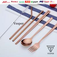 Gambar Paket sendok garpu sumpit / sedotan stainless lurus bengkok dan pouch - Rosegold, Pouch A dari Vesperindo_NEW undefined 3 Tokopedia