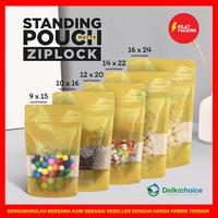 Gambar STANDING POUCH MATTE WINDOW GOLD / PLASTIK KEMASAN SNACK MURAH SATUAN - 14CM X 22CM dari kilat packing undefined 3 Tokopedia
