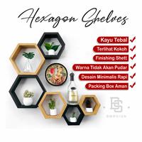 Gambar Hiasan Ruang Tamu kamar rak dinding Hexagonal segi enam 1 set (3pcs) - kayu coklat tua dari BMR SIGN undefined 1 Tokopedia