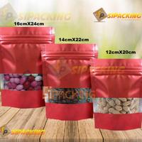 Gambar STANDING POUCH MERAH WINDOW ZIPLOCK FOIL KOPI KEMASAN SNACK ZIPLOCK - RED METALIZED, 18CM X 26CM dari Sipacking Store undefined 1 Tokopedia