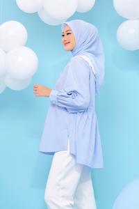 Gambar Nada Puspita Embun Gingham Shirt with Statement Collar - Blue - M dari Nada Puspita undefined 2 Tokopedia