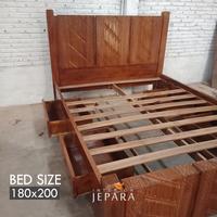 Gambar Dipan Kayu Jati Motif Batik Pekalongan 4 Laci Kanan Kiri - Kayu Jati - 160x200 dari Interior Jepara undefined 1 Tokopedia