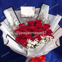 Gambar buket hadiah, anniversary bunga mawar asli 20 tangkai dan baby breath dari Juragan Mawar87 undefined 1 Tokopedia