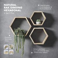 Gambar Rak Dinding Hexagonal Gantung Hiasan Tembok Dekorasi Tempel Kamar Tidu - Cokelat dari AMR woodcraft undefined 4 Tokopedia