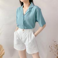 Gambar Blouse Kemeja Wanita Lengan Pendek Polos Jesslyn Plain Shirt Terbaru - CORAL dari Klay Shop 25 undefined 4 Tokopedia