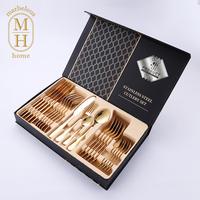 Gambar 24pcs Sendok Garpu Gold Gift Box Stainless Steel Cutlery Set Hadiah - Gold dari Marbelous Home undefined 1 Tokopedia
