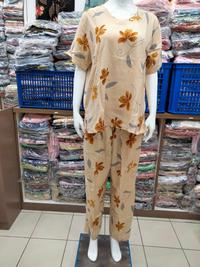 Gambar Baju Tidur Piyama Katun Cotton Setelan Celana Panjang Motif Bunga - L, BLACK dari Fashionelii undefined 4 Tokopedia