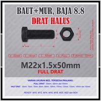 Gambar Baut Mur Baja 8.8 M22 x1.5 x50mm drat halus - kunci 32 - FULL DRAT dari Gozel Fastener Indonesia undefined 1 Tokopedia