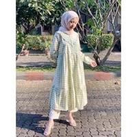 Gambar Gingham Midi Hayya Wanita Ruffle Gamis Muslim Dress Amellia00 dari AMELIA OLSHOP JKT undefined 3 Tokopedia