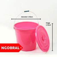 Gambar GOJEK - Ember Plastik Timba Plastik Air 6.5 Galon Diamater 35 cm TUTUP - Merah Muda dari ngobral_NEW undefined 2 Tokopedia