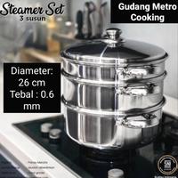 Gambar Panci kukusan 3 Susun/ Lengkap dgn sarangnya /26 cm/ Bakpao/Siomay dari GUDANG METRO undefined 1 Tokopedia