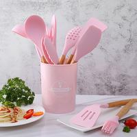 Gambar 9 in 1 Alat Masak Silikon Tahan Panas Pegangan Kayu - Merah Muda dari Cari Disini Shop_NEW undefined 3 Tokopedia