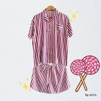 Gambar Piyama Rayon/ Baju Tidur Premium/ Oneset Celana Pendek Rose Pinstripe dari By Sora Piyama undefined 5 Tokopedia