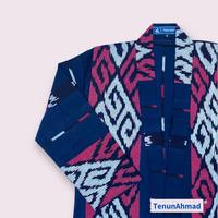 Gambar Long outer cardigan tenun etnik motif Toraja - Navy red - M dari Tenun Ahmad undefined 2 Tokopedia