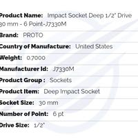 Gambar PROTO J7330M 1/2" DRIVE METRIC DEEP IMPACT SOCKET 30 MM - 6 POINT USA dari SEMESTA- TEKNIK undefined 3 Tokopedia