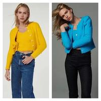Gambar Cardigan Classic Rajut Polos Biru Kuning dari saluvstore undefined 1 Tokopedia