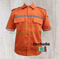 Gambar kemeja safety wearpack pendek skotlet 7 warna murah Katun Twill - Hijau Army, XL dari Kebun Baju Official Store undefined 3 Tokopedia