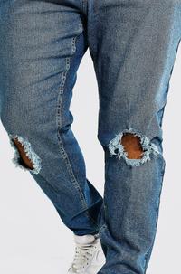 Gambar Celana jeans pria stretch CUSTOM sobek lutut robek ripped BIG SIZE - RWE BIRU, lutut sobek dari Eleventhstore undefined 5 Tokopedia