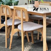 Gambar Nesya • Meja makan top marmer 4 kursi scandinavian jati rotan - Marmer Cream, 160 cm x 90 cm dari Koka Furnindo undefined 3 Tokopedia