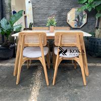 Gambar Nesya • Meja makan top marmer 4 kursi scandinavian jati rotan - Marmer Cream, 160 cm x 90 cm dari Koka Furnindo undefined 2 Tokopedia