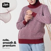 Gambar Turtleneck Sweater Diamond Pattern Sweater Leher Tiinggi musim Dingin - TN Maroon White dari Ollan outfit undefined 1 Tokopedia
